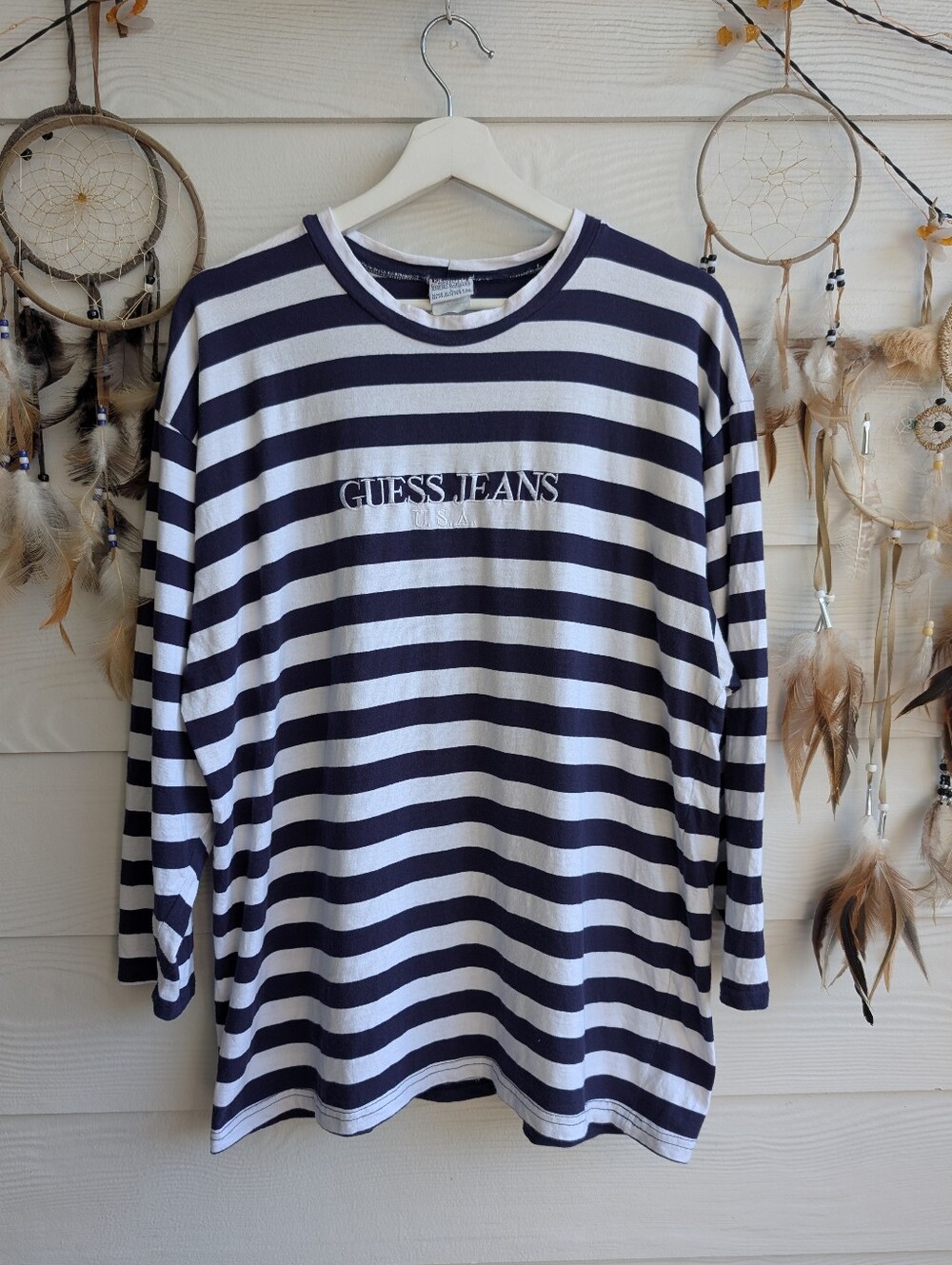 Y2K 90s GUESS Jeans USA Striped Long Sleeve T-shirt L